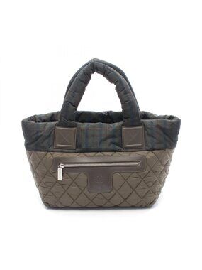 Chanel Tote Coco Small Khaki Green Nylon Leather